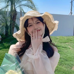 沙灘帽遮陽草帽女小清新防曬帽蕾絲旅游度假日系可折疊太陽帽 夏季