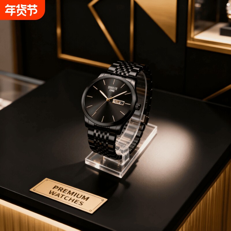 手表男款机械风全自动防水高级感全自动男表数字双日历防水腕表男
