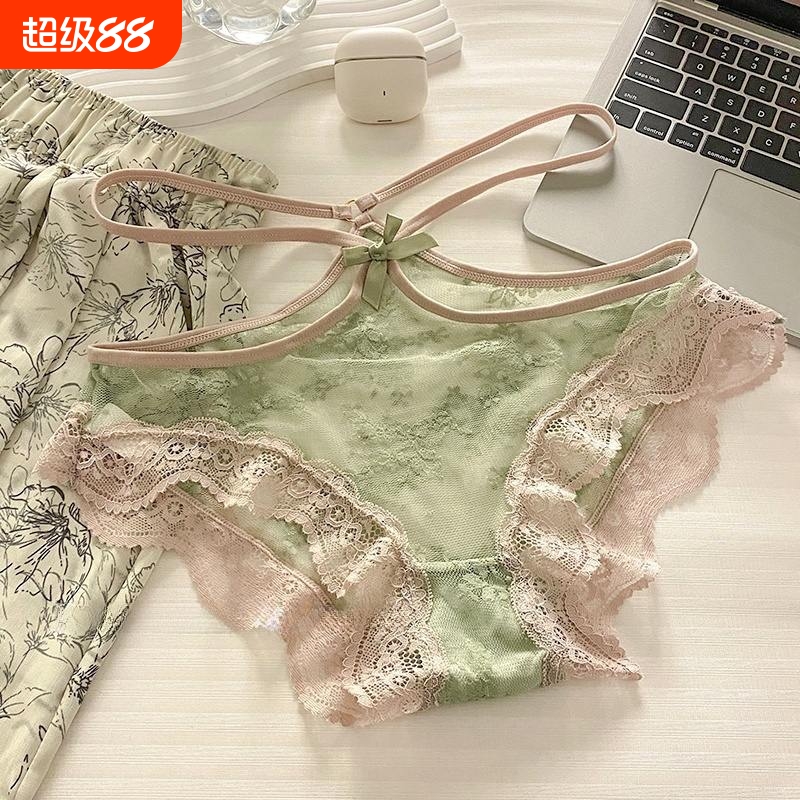 静待花开~纯欲网纱透气日系细带性感蕾丝内裤女士中腰纯棉裆镂空