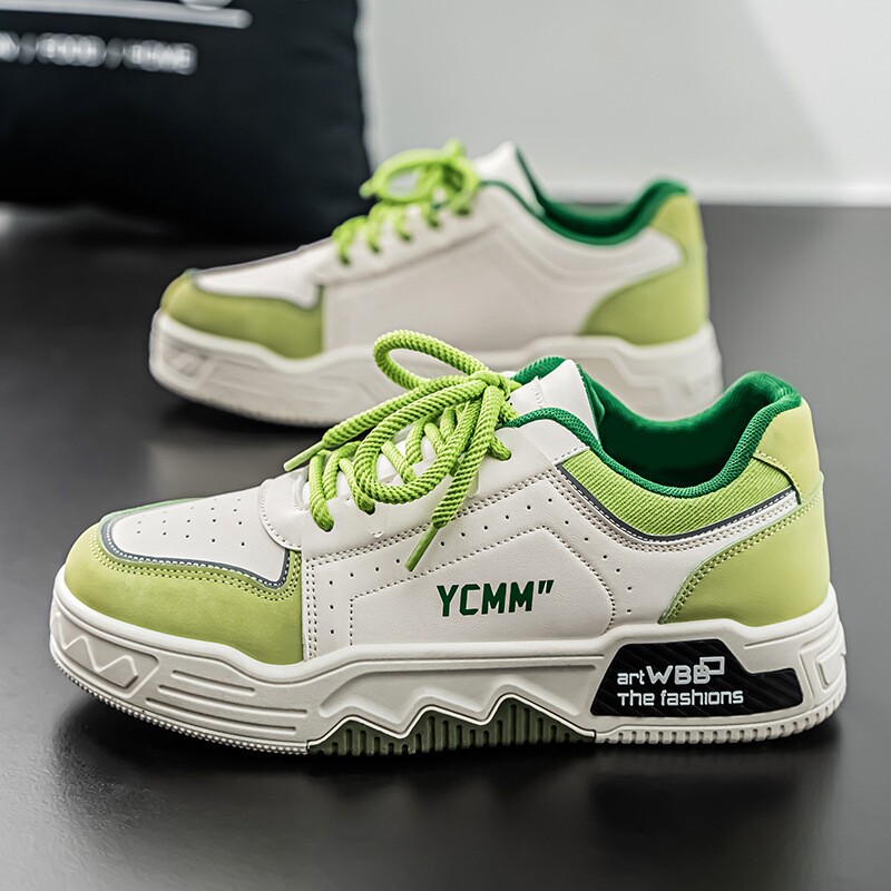 秋季新款男士低帮滑板鞋休闲百搭小众鞋厚底学生运动男鞋绿色黑色