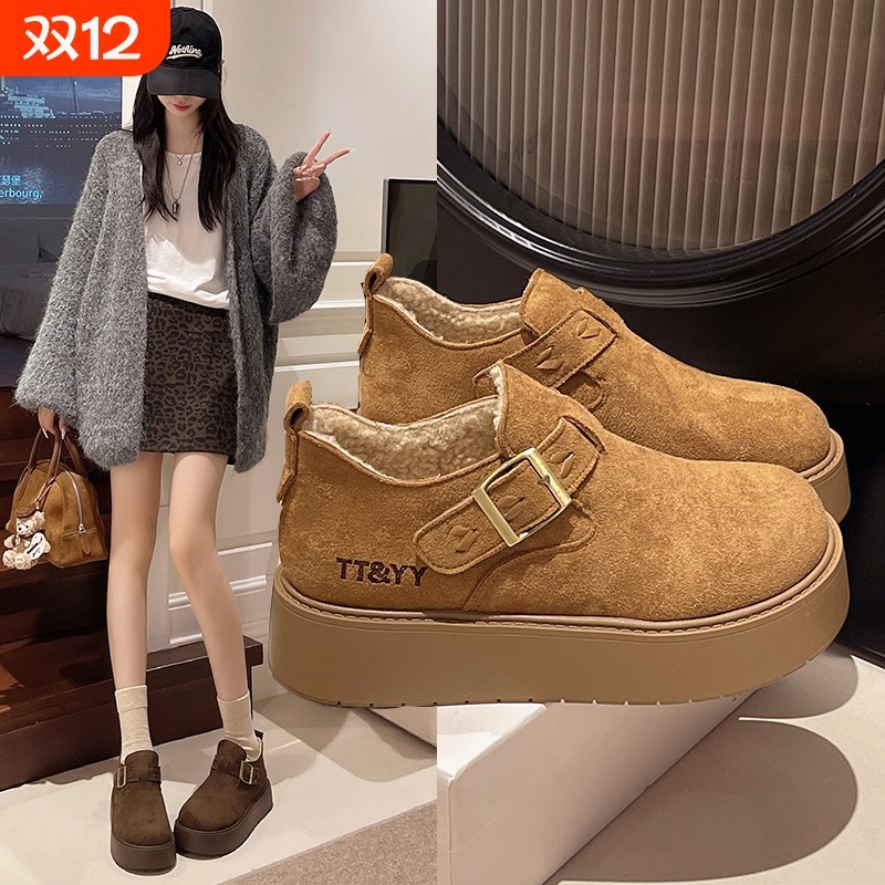 厚底勃肯鞋女2025新款冬季加绒百搭加厚保暖棉鞋休闲大头雪地靴女