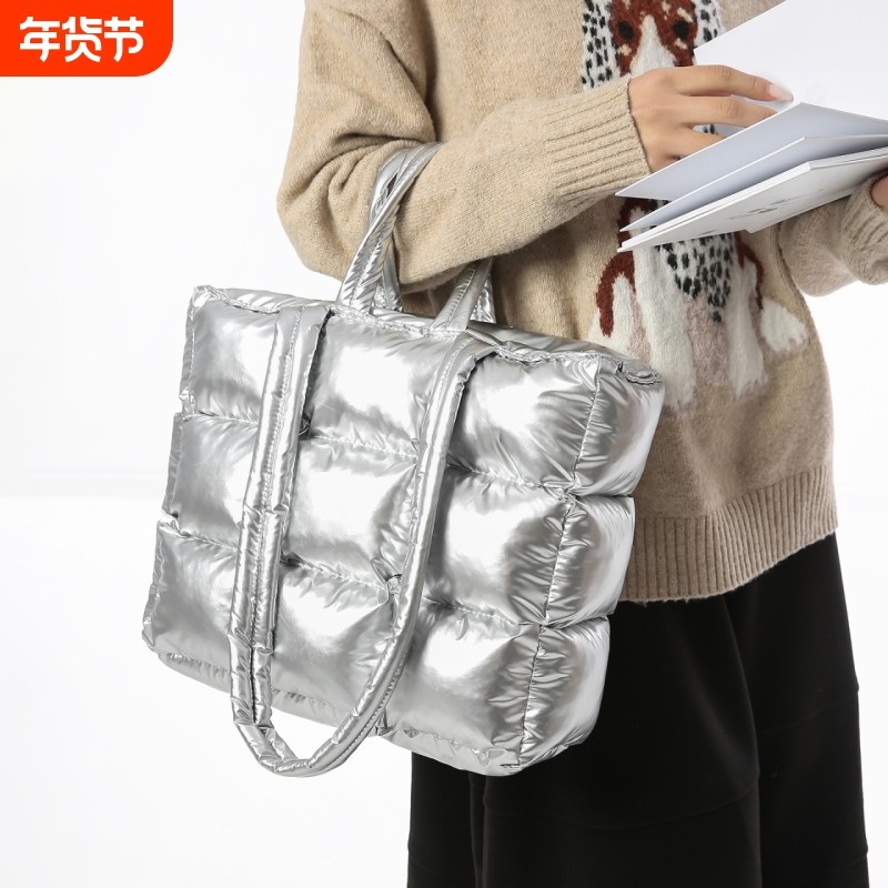 金玉鸟新款羽绒包包亮面格子棉服大容量单肩腋下包手提包小众质感,箱包皮具/热销女包/男包,托特包,淘宝优惠券,粉丝福利购,淘宝优惠卷