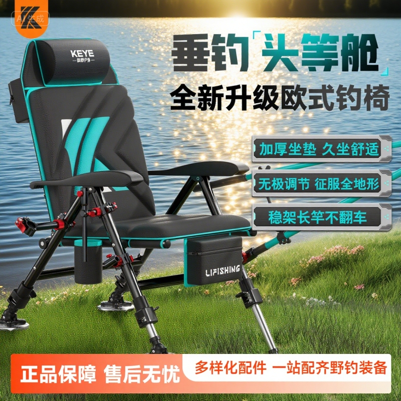科野欧式钓椅新款野钓专用便携式新型折叠超轻型钓鱼椅全地形调节