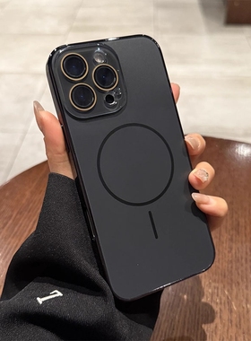 黑色细圈Magsafe磁吸充电适用iphone16pro手机壳13苹果15promax新款AG磨砂14全包镜头膜11pro高级感12保护套