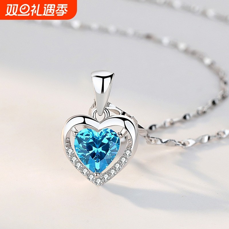 s925纯银项链永恒之心项链女简约闺蜜玫瑰花爱心形吊坠锁骨链脖链