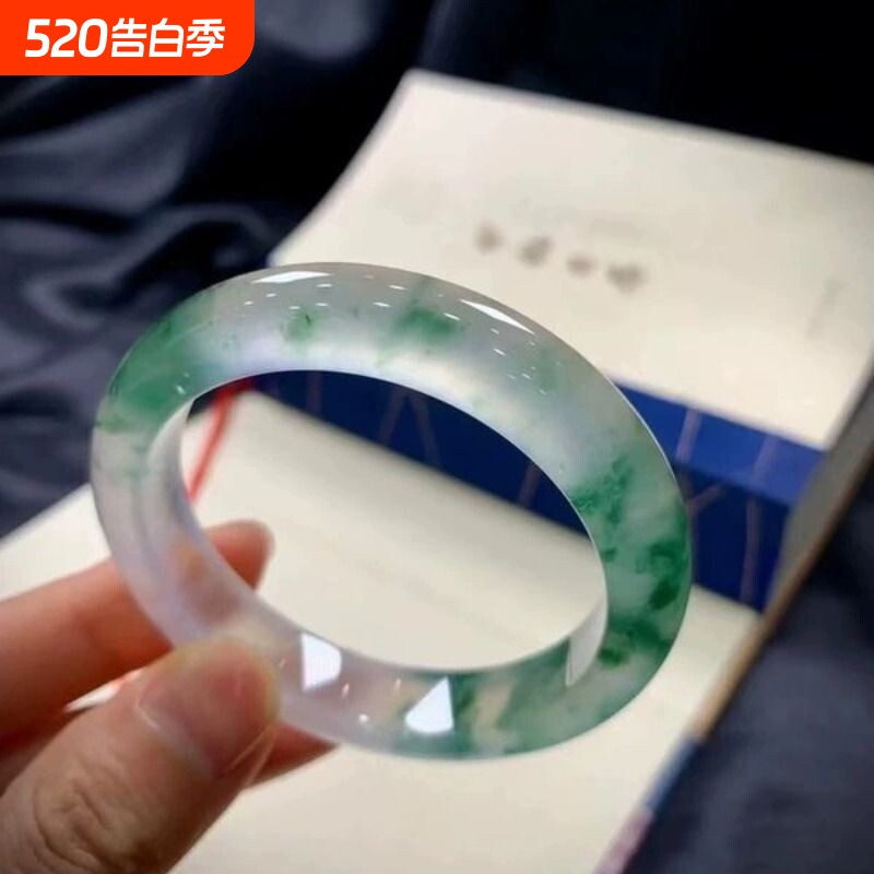 新款独龙玉手镯冰飘蓝花女士手镯仿翡翠色平替高冰飘花冰种玉手镯