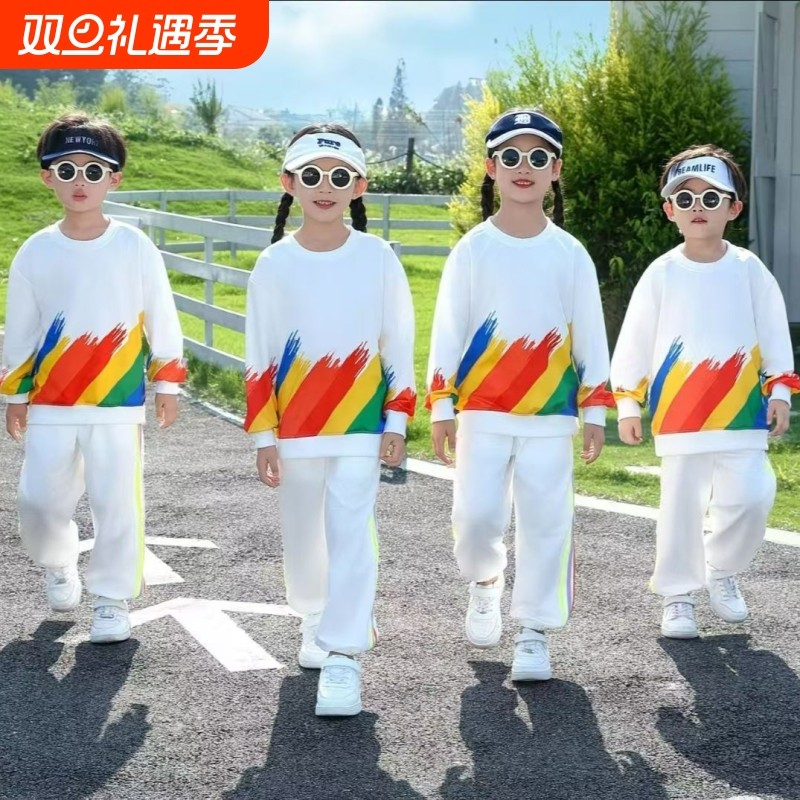 儿童啦啦队演出服装小学生运动会班服卫衣套装男女童大合唱表演服