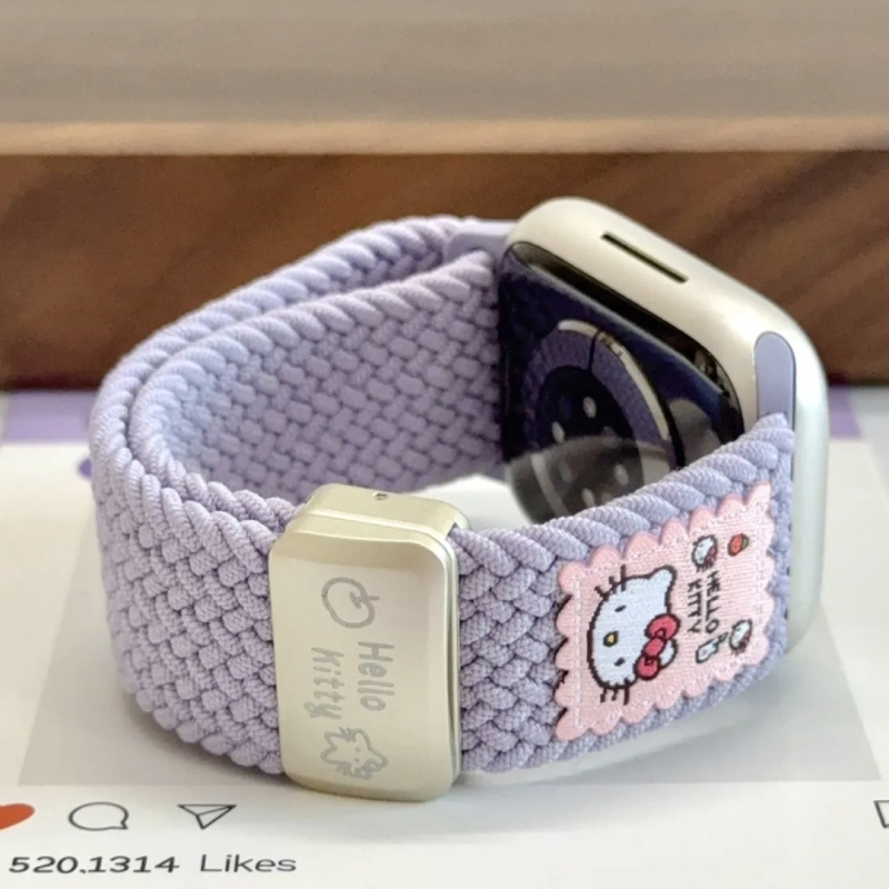 可爱凯蒂猫编织弹力尼龙表带适用于苹果手表iwatch10代987seultra