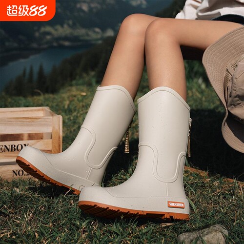 日系中筒雨鞋女款时尚外穿雨靴防滑防水耐磨胶鞋厨房软底水鞋高筒