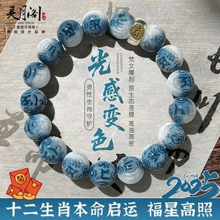 十二生肖菩提根手串光感变色六字箴言菩提子男女文玩单圈佛珠手链