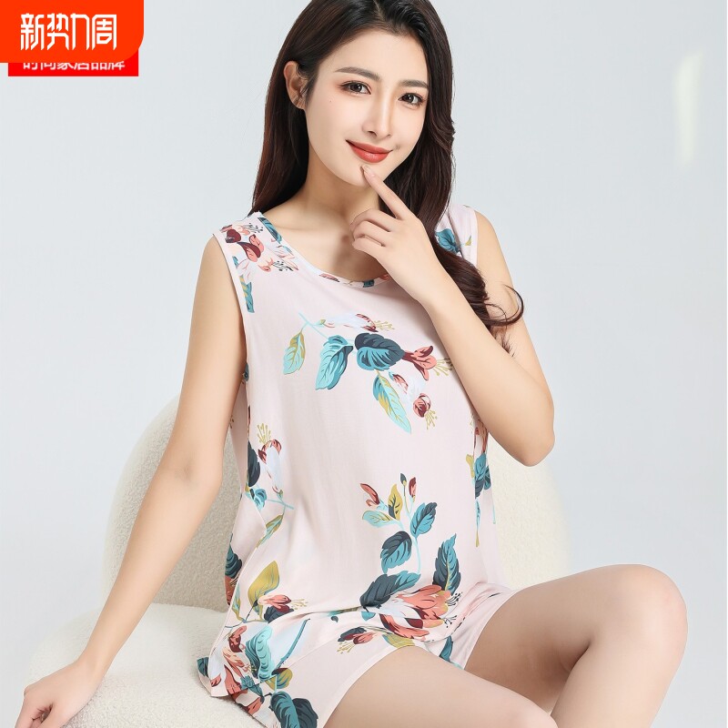 桑维亚棉绸睡衣女夏款短袖短裤凉感透气薄款宽松可外穿家居服