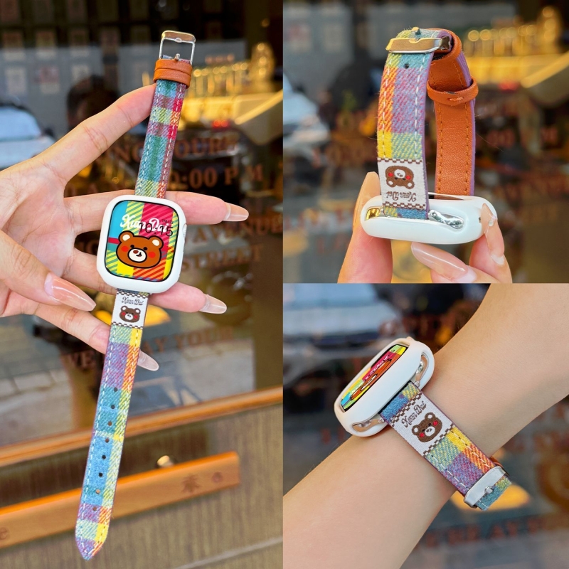 彩色格纹适用苹果手表s11表带10毛呢氛围格子iwatch9真皮8/7/6/5/4秋冬女14mm腕带百搭配饰