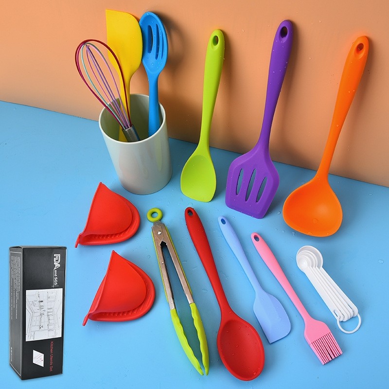 现货跨境款kitchen硅胶厨具14件套装不粘锅锅铲烹饪铲勺厨房用具