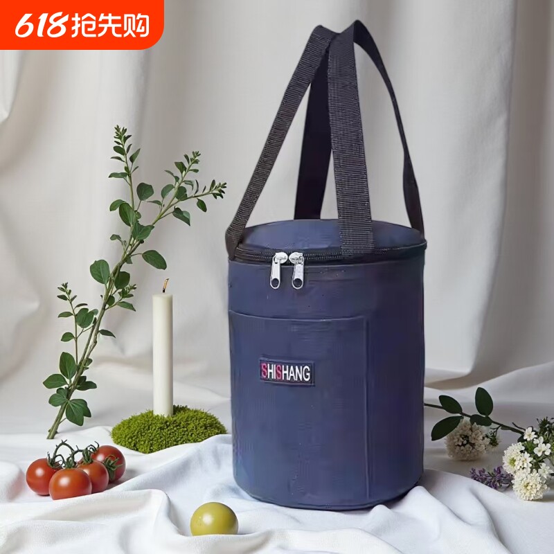 圆形饭盒袋学生午餐手提包上班通勤带饭铝箔保温袋外出便当包