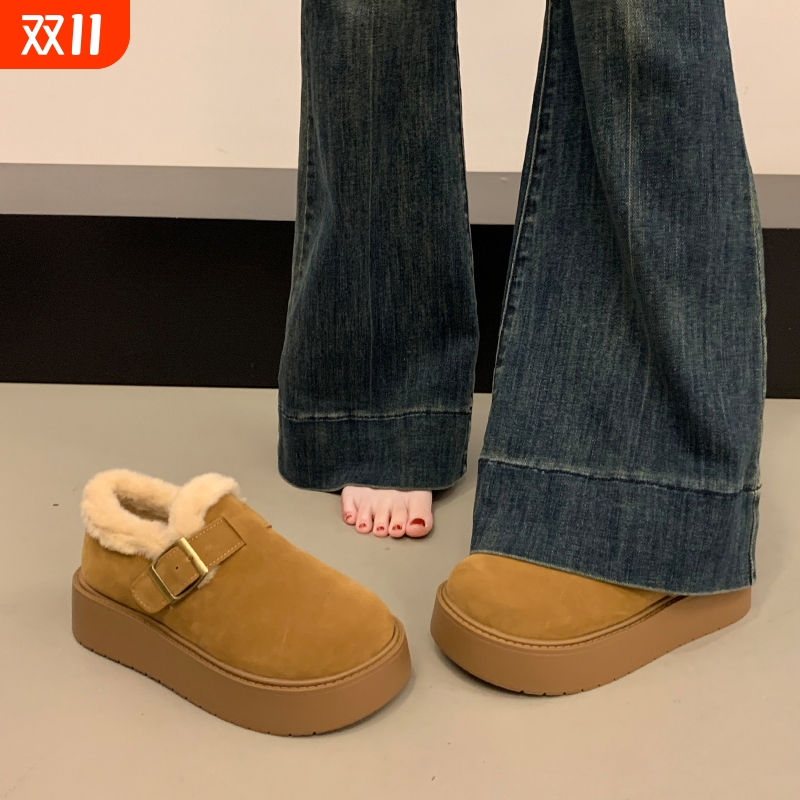 厚底加绒豆豆勃肯鞋女2025新款秋冬外穿毛毛面包鞋保暖棉鞋雪地靴