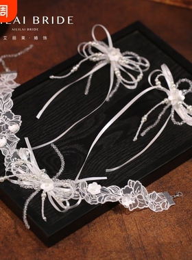 法式复古蕾丝花朵蝴蝶结颈链耳环高级新娘婚纱礼服项链简约锁骨链