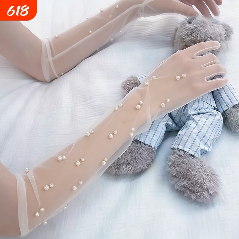 蕾丝珍珠白色婚礼手套甜美婚庆新娘手套均码影楼拍照道具手套
