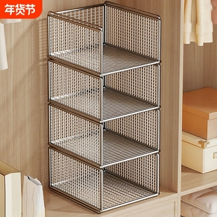 衣柜收纳分层架家用多功能分层收纳柜卧室置物架柜内抽拉叠加