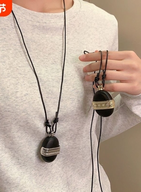 酒壶黑色吊坠博主同款项链小众新款复古个性高级香水瓶毛衣长款