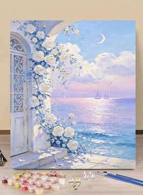 海边玫瑰数字油画DIY手工