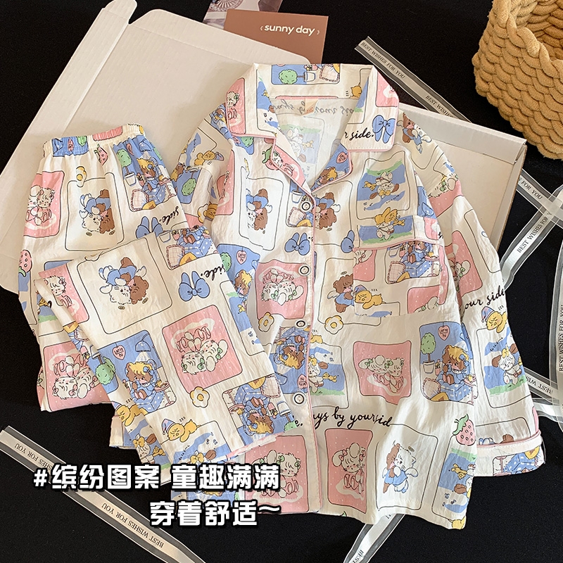 春秋季新款卡通女童长袖睡衣套装
