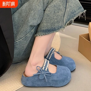 夏玛丽珍凉拖鞋 女2025新款 红色 包头半拖鞋 一脚蹬厚底小香风勃肯鞋