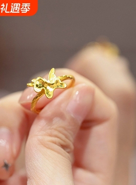 金色蜂巢独角兽戒指时尚简约轻奢高级感鱼鳞气质飞马指环指戒开口