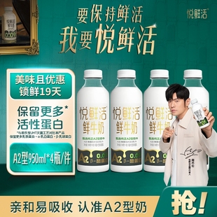儿童学生早餐奶鲜奶生牛乳瓶装 悦鲜活950ml鲜牛奶A2 950ml分享装
