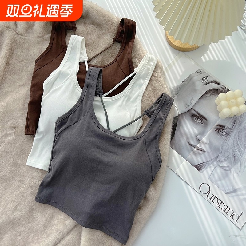 性感美背带胸垫吊带2024年新款韩版短款露背内搭甜辣背心女一体式