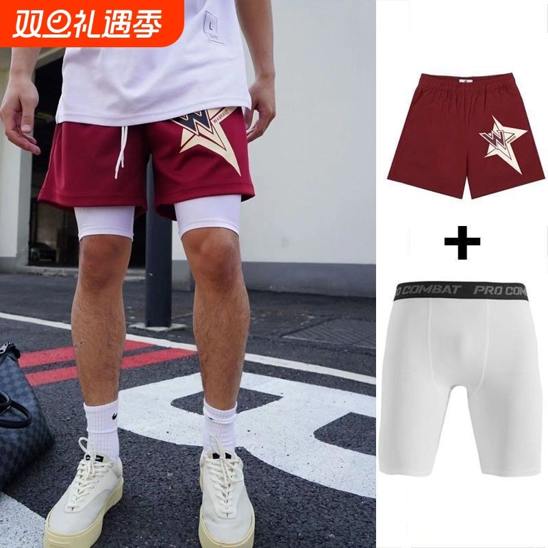 速干多巴胺网眼透气运动美式开叉四分短裤不过膝篮球训练裤高弹