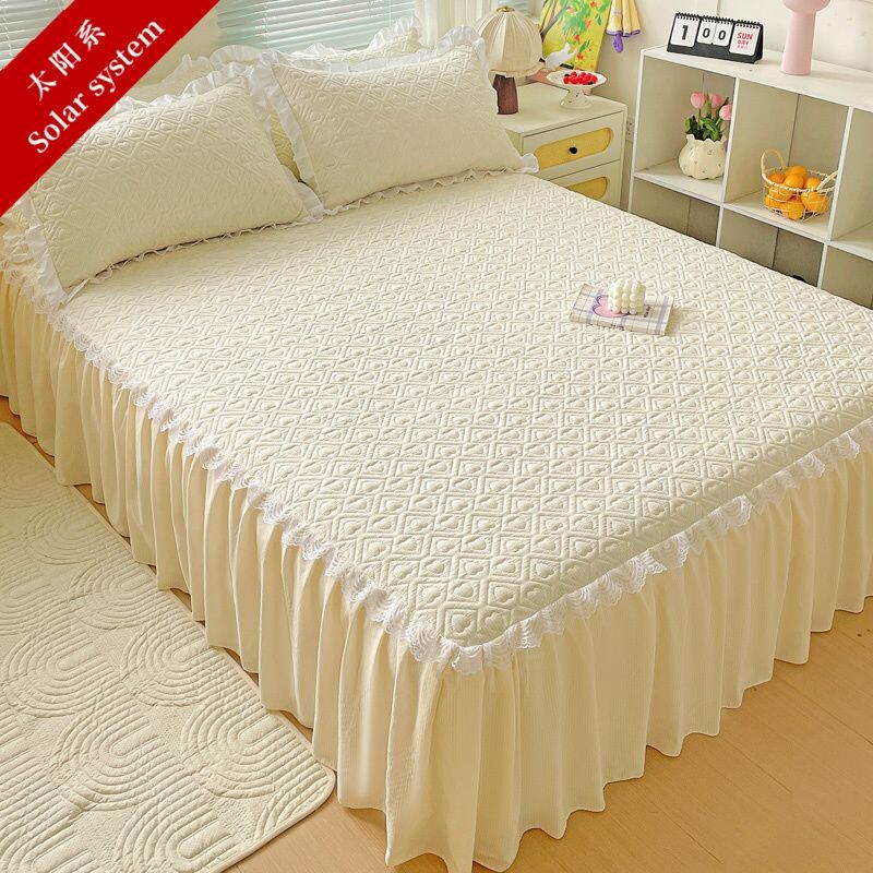 四季通用款夹棉泡泡棉防滑春秋款高级床裙遮丑下摆床盖三件套花边