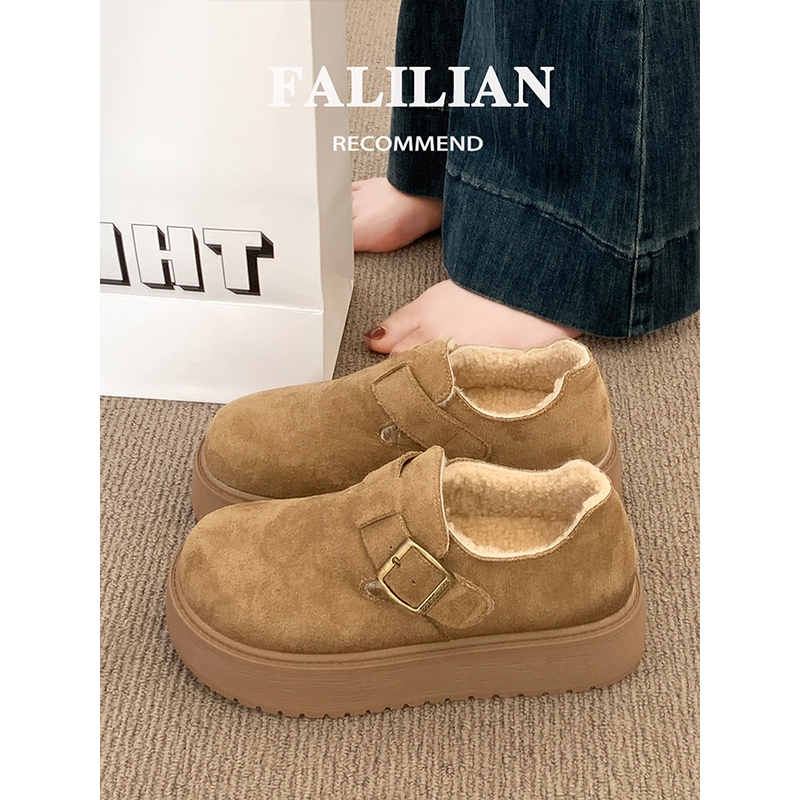 厚底全包加绒勃肯鞋女2025新款爆款秋冬季乐福鞋一脚蹬博肯棉鞋子