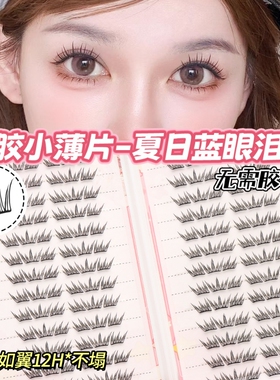 28排睫毛书夏日蓝眼泪小薄片仿真假睫毛免胶胶水款一簇嫁接镊子