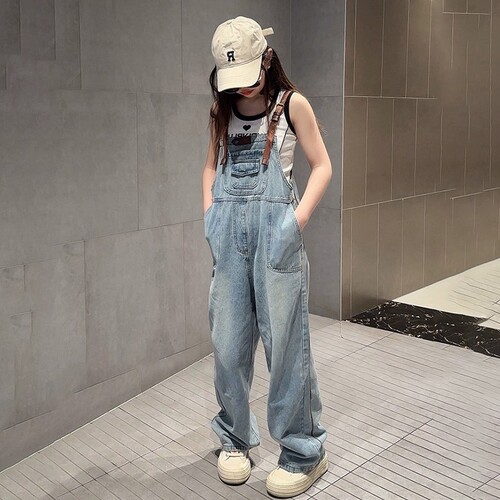 女童春秋季新款牛仔背带长裤
