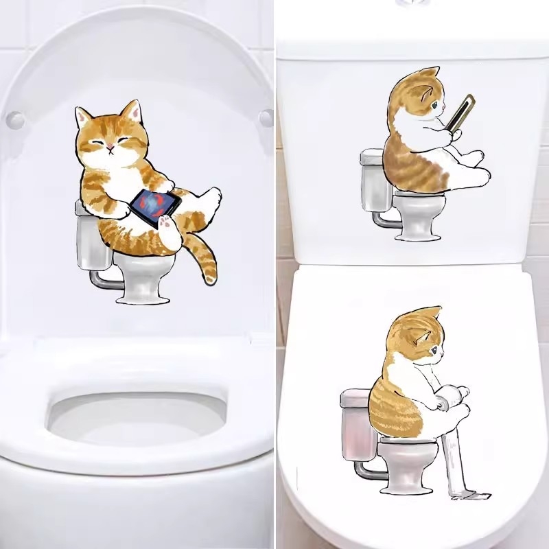 新款可爱猫咪马桶贴纸装饰卫生间厕所浴室自粘时尚防水贴画马桶盖图片