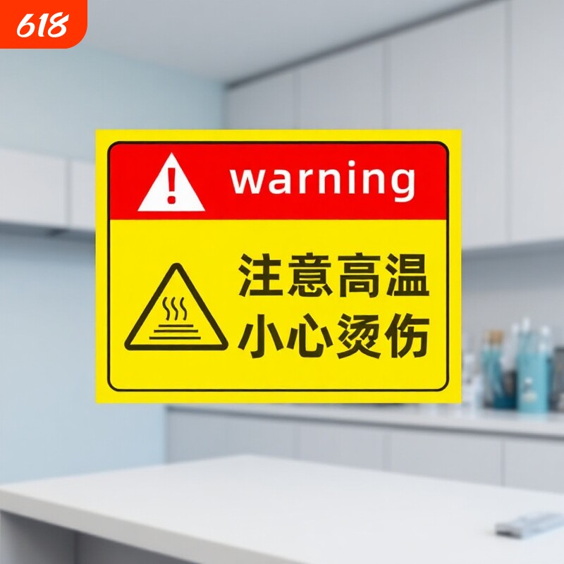 注意高温小心烫伤提示贴防烫伤标识警示标志当心标识牌高温烫手有电危险警示牌安全贴纸警告请勿防水烟火禁烟