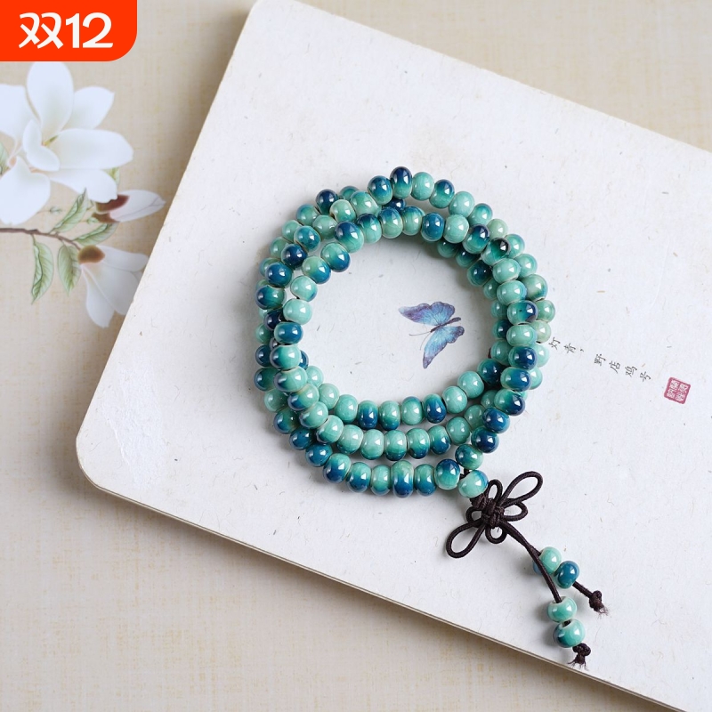 新中式把玩三圈叠戴108珠景德镇陶瓷手链饰品女民族风手串女