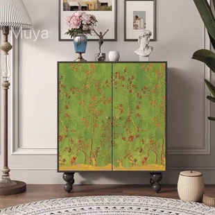 柜玄关柜免安装 收纳柜客厅靠墙边 中古艺术风家用进门实木鞋 c法式