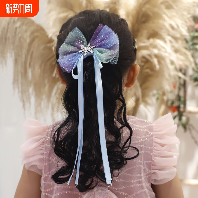 儿童假发013岁蝴蝶结长发公主发夹洋气假发马尾新款