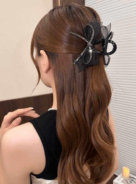 网纱蝴蝶结发夹女2026新款高级感黑色精致抓夹鲨鱼夹盘发抓章鱼夹