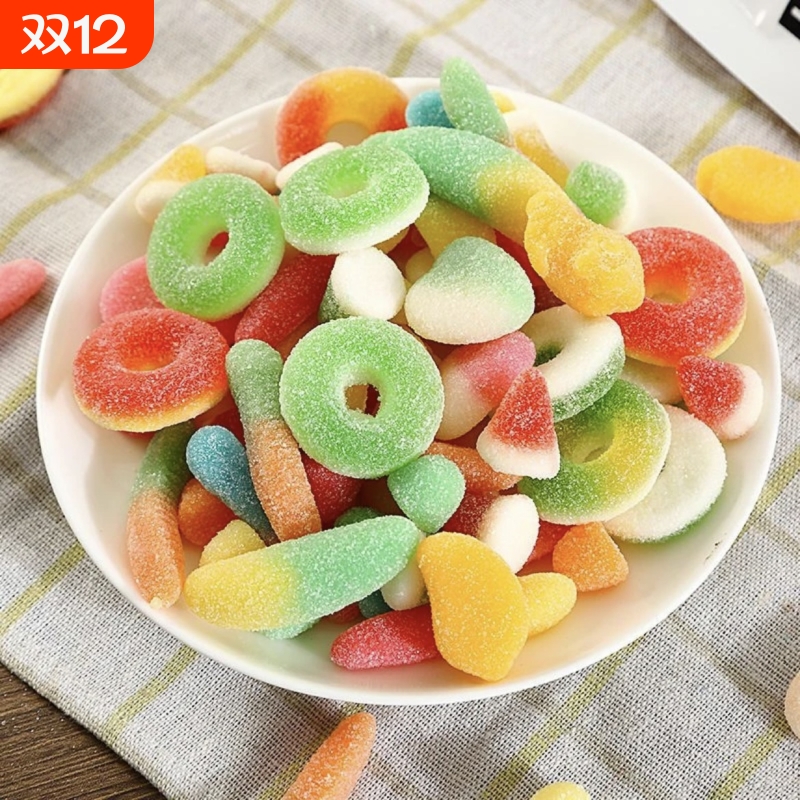 混搭酸砂爆浆软糖涂油水果味橡皮糖软糖多造型休闲解馋零食散装