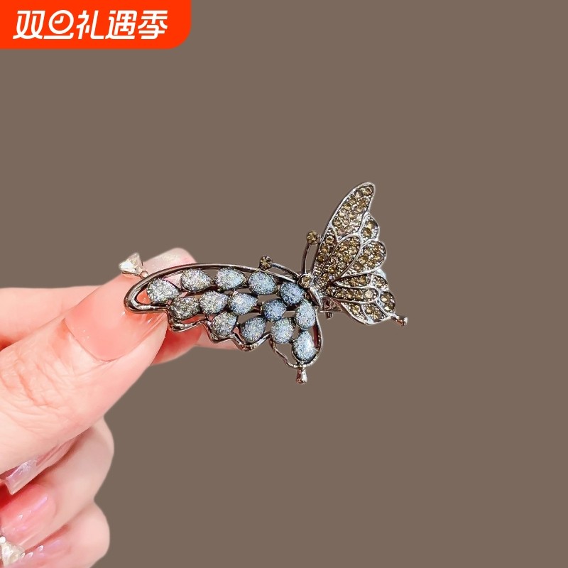 水钻琉璃蝴蝶发夹女精致高级感侧边刘海夹新款气质发卡碎发鸭嘴夹