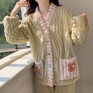 秋冬款 加绒加厚2025年新款 法兰绒毛绒冬天可爱 女款 珊瑚绒睡衣冬季