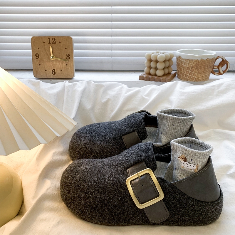 软底高级感灰色勃肯鞋女2025秋冬新款两穿加绒包头半拖鞋内增高