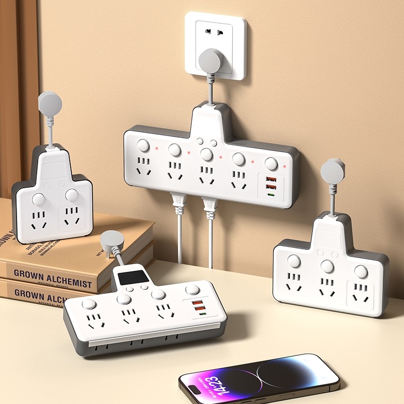 家用插座带USB时钟排插多功能家用办公多孔插线板带夜灯宿舍插头