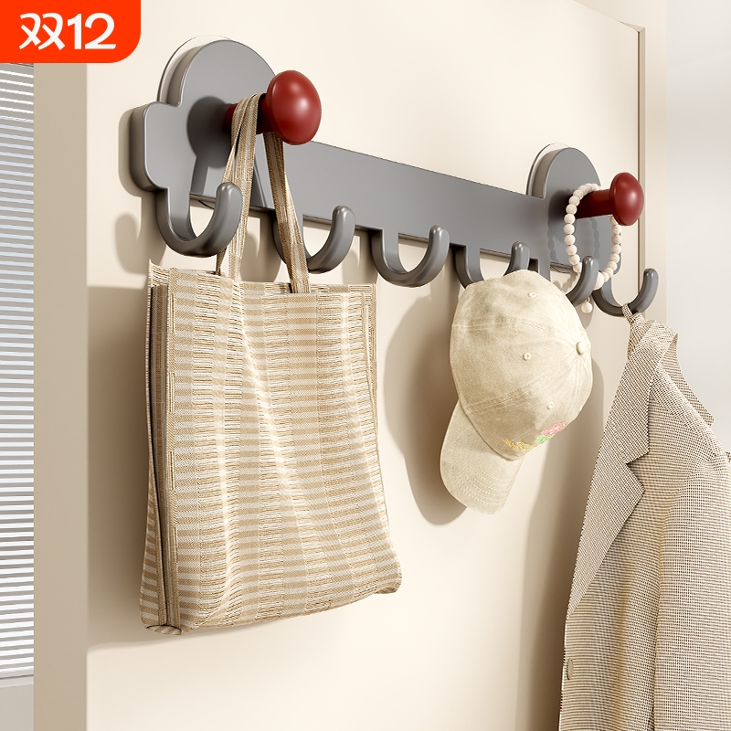 免打孔吸盘挂钩门后强力承重浴室排钩置物架入户门收纳挂衣架厨房