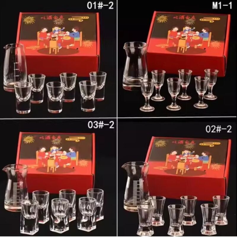玻璃白酒杯烈酒杯一口杯礼盒套装7件套海绵安全包装分酒器吞杯