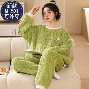 加肥加大冬珊瑚绒秋冬家居服套装 红豆大码 胖mm女款 200斤 睡衣女