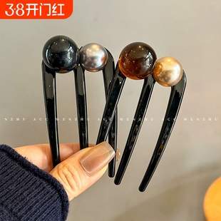 气质u型三齿珠珠发簪2025新款高端高级感簪子新中式盘发发钗头饰