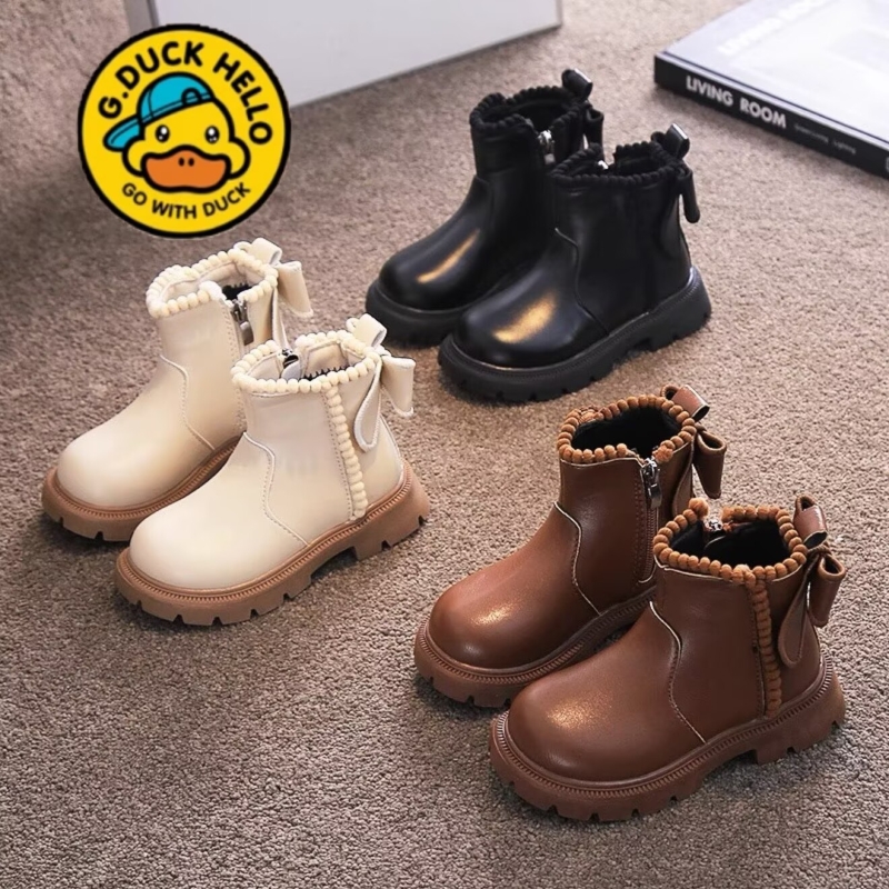 小黄鸭毛绒马丁靴儿童冬季公主
